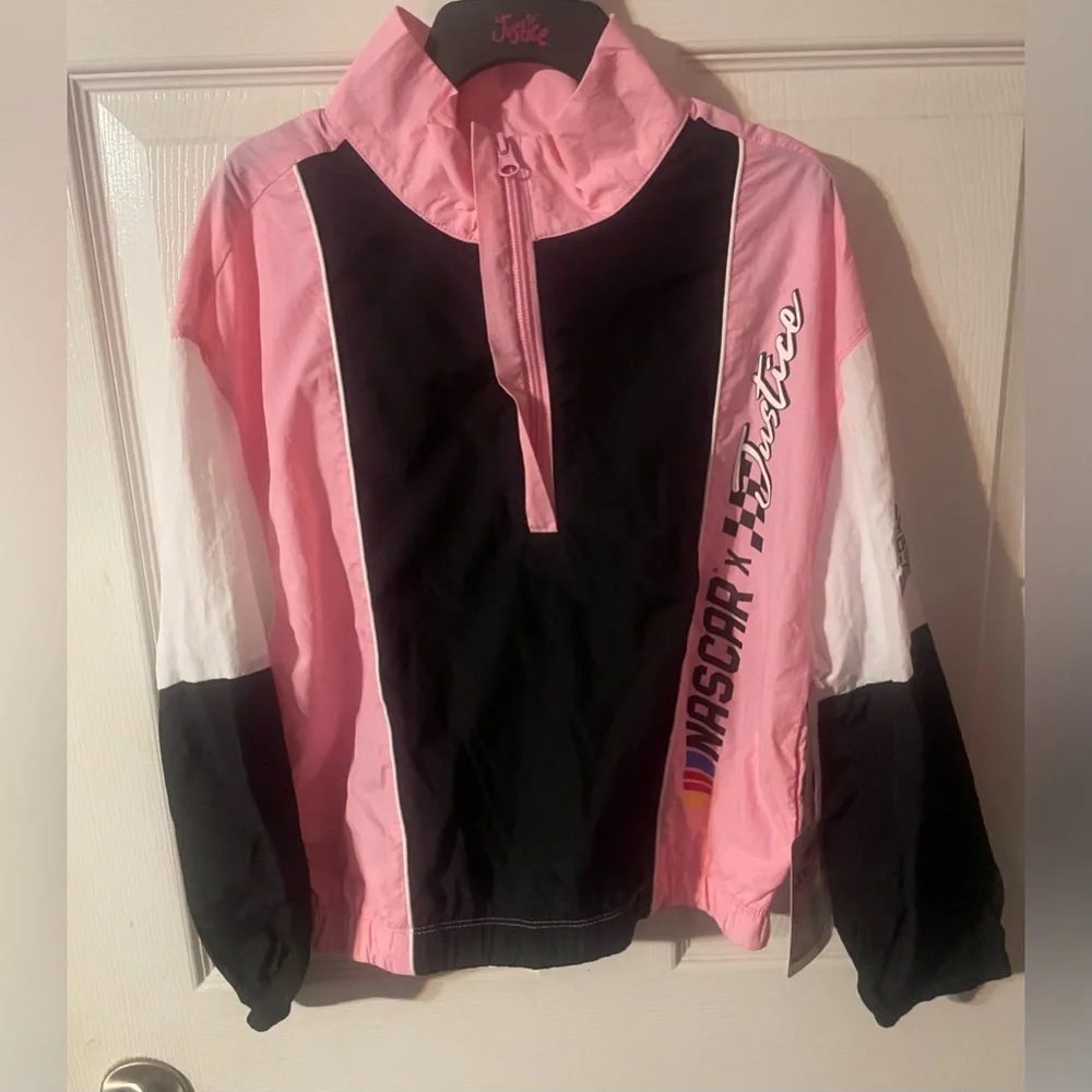 Justice x NASCAR Girls Colorblock Half Zip Windbreaker Jacket Size M 10‎ NWT